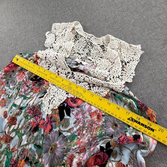 Umgee Mini Shift Dress Small Floral Crochet Neckline Cotton Blend V-Neck - Picture 7 of 11